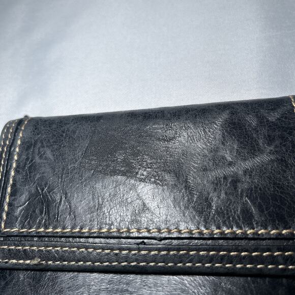 Women’s Fossil Four Fold Wallet Leather Black Snap Closure Zipper Broken In - Picture 6 of 11